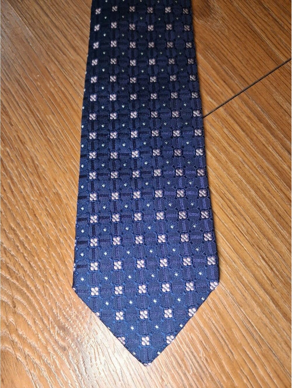 Hugo Boss Silk Tie Blue Pink Geometric Floral Skinny Slim